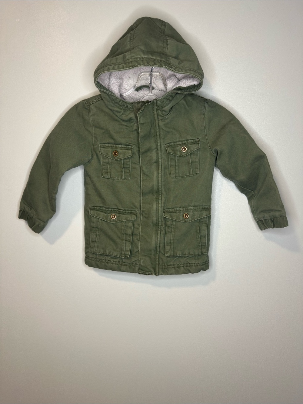 Cat & Jack Kids Olive Green Sherpa Lined Hooded Utility Jacket